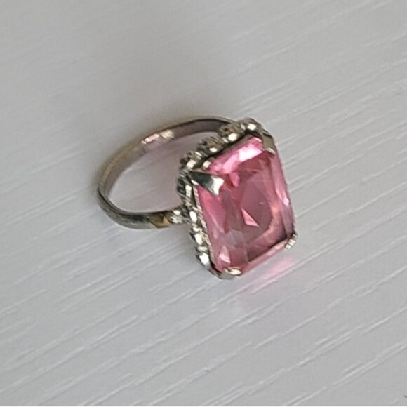 Vintage Boho Antique Sterling Silver Rectangle Pink Topaz Crystal Ring 6 - Picture 8 of 14